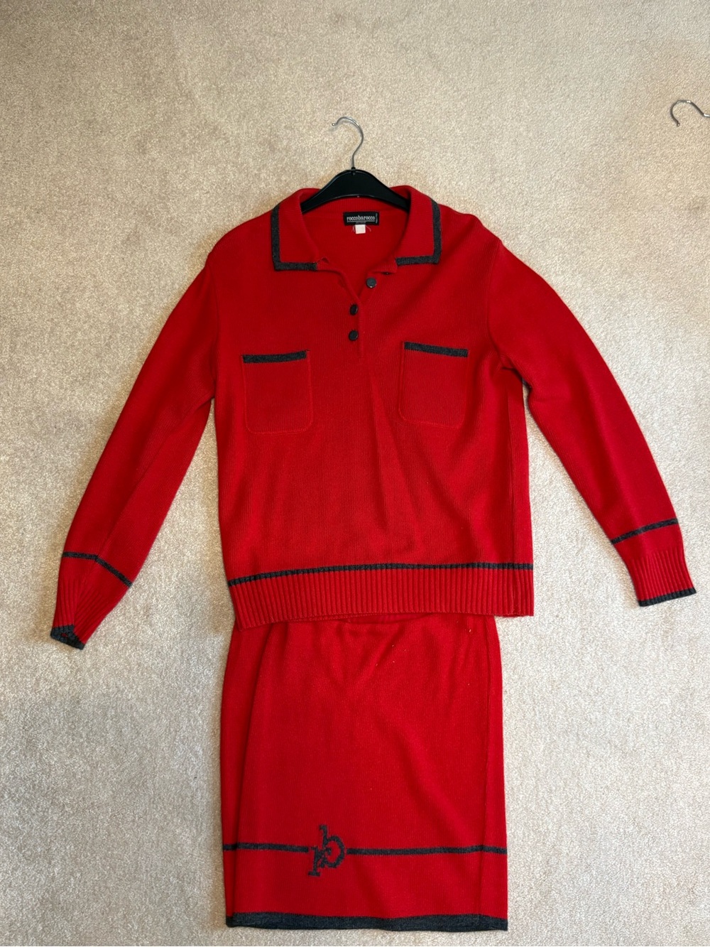 Red Two-Piece Knit Sweater +Skirt Set